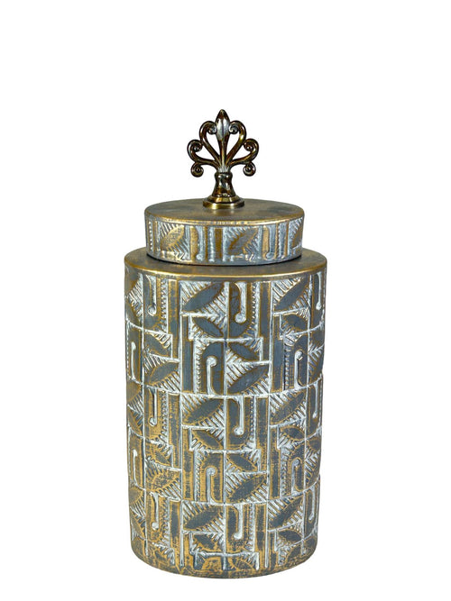 Anfora grande gris con dorado en ceramica 40x18 cm