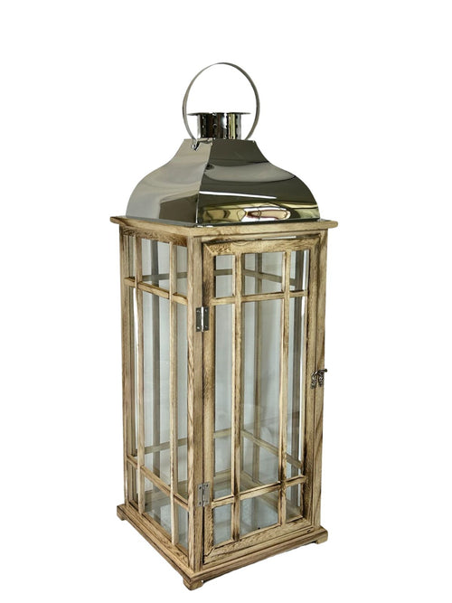 Farol nordico madera y plata  2 tamaños