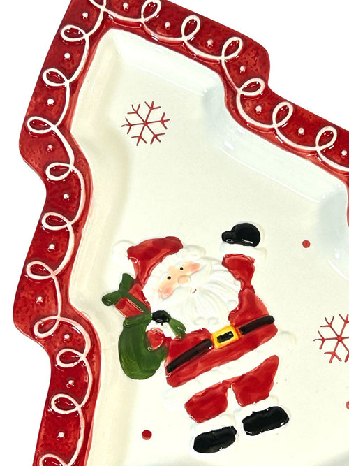 Bandeja navideña  grande estilo arbol y santa  en ceramica 2 tamaños