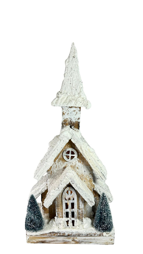 Iglesia de madera grande con luces 40x21 cm