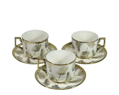 juego de vajilla te blanco y dorado hojitas  x 12 pc