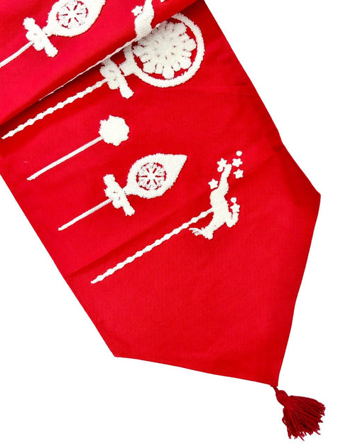 Pie de cama navideño bordado renos con adorno 180 x 40 cm