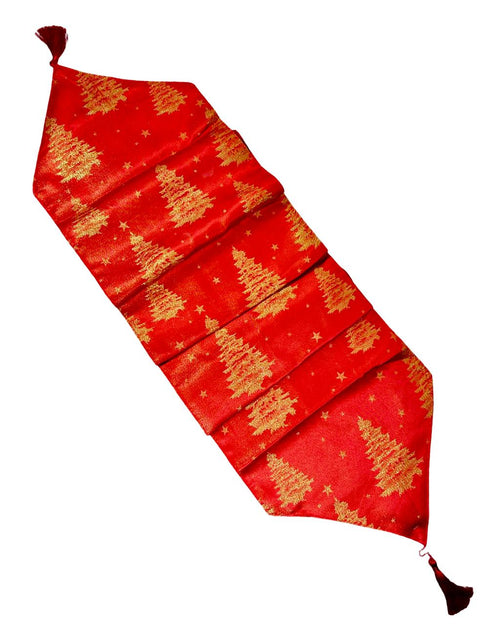 camino de mesa en satin arboles rojo -dorado 180x33 cm