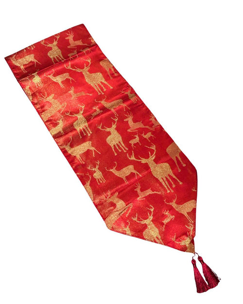 camino de mesa en satin renos rojo -dorado 180x33 cm