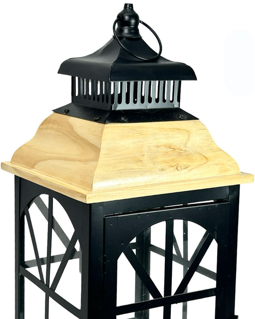 farol metalico black y wood con madera 3 tamaños