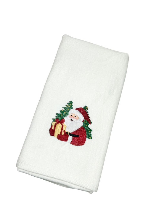 Toalla navideña blanca de santa con árbol mediana 500gm 1metrox50
