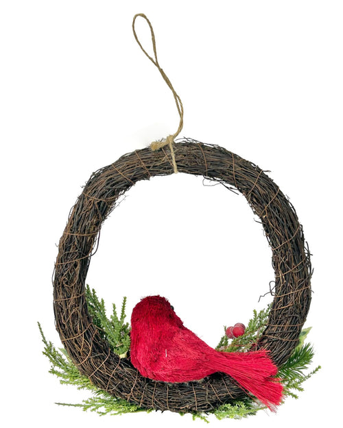 Corona decorativa  Gd en paja con pajaro rojo de 28 de diametro