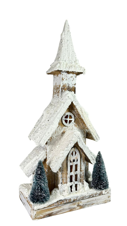 Iglesia de madera grande con luces 40x21 cm
