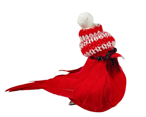 Pajaro cardinal rojo con gorro de lana 13x9cm