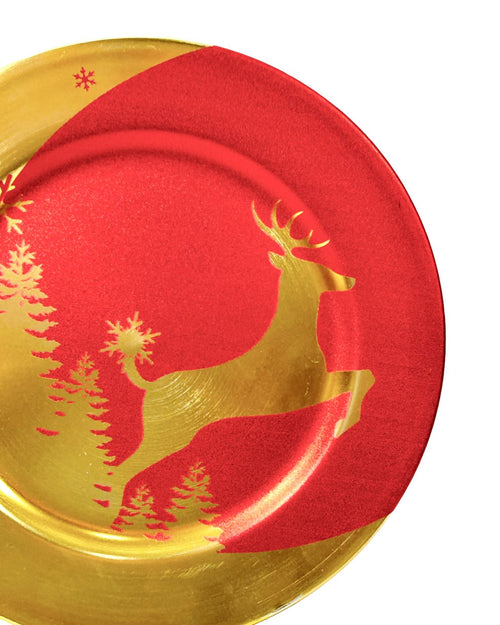 plato decorativo navidad dorado rojo estilo reno 32 dm