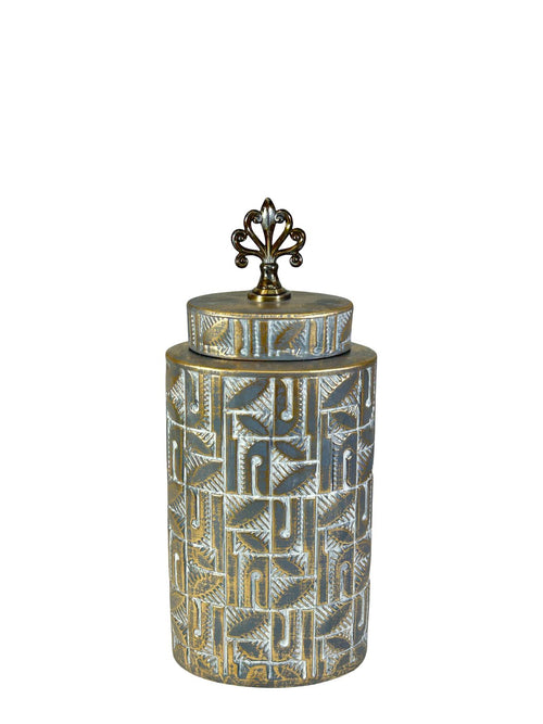 Anfora mediana gris con dorado en ceramica 35x18