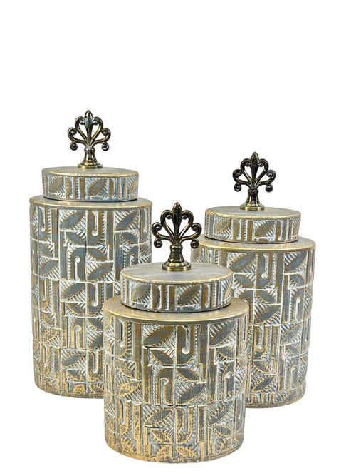 Anfora pequeña gris con dorado en ceramica 29x18