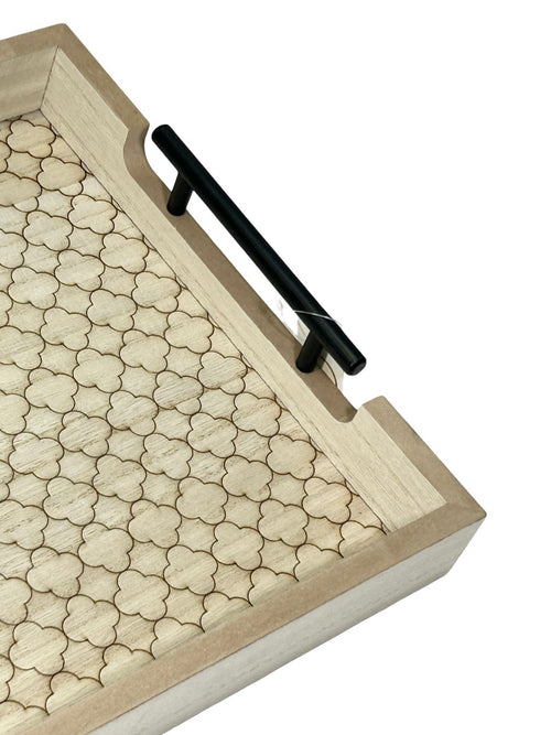 bandeja en madera y metal  boho flor 2 tamaños