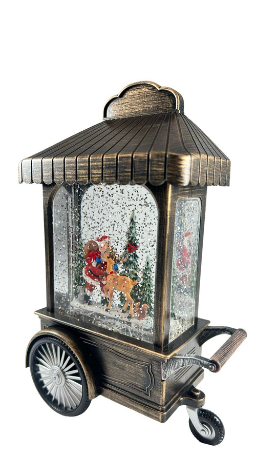 Carrito toldo con santa y reno 23x15cm