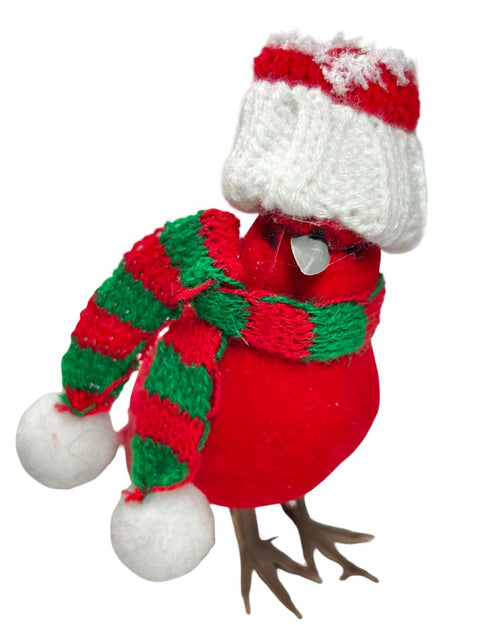 Pajaro rojo con bufanda y gorro 10x16cm