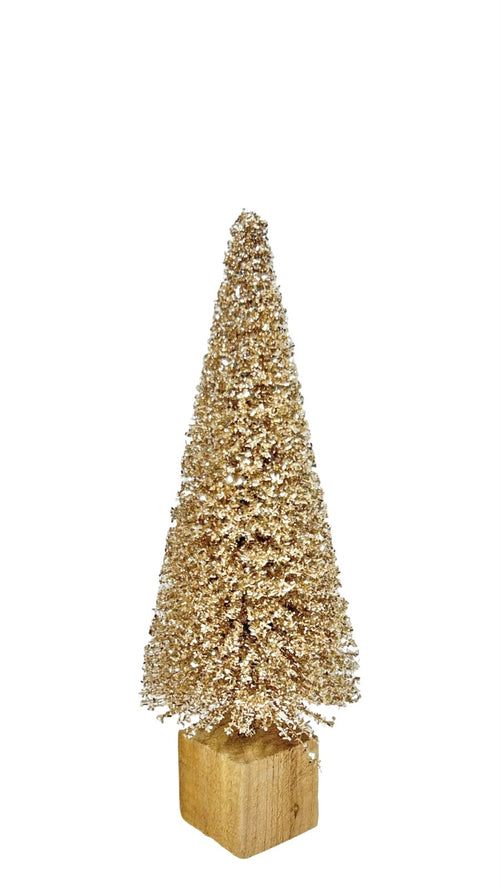 arbol dorado con base de madera 35 cm de alto