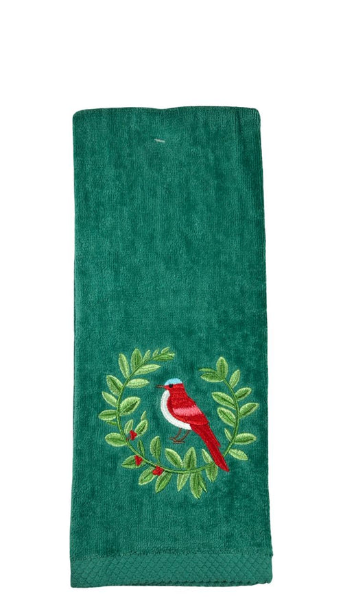 toalla navidad verde pajaros  2 tamaños