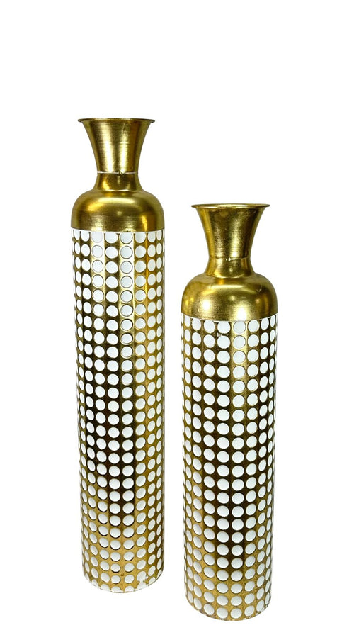jarron grande dorado metalico puntos 2 tamaños