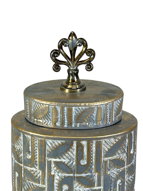 Anfora mediana gris con dorado en ceramica 35x18