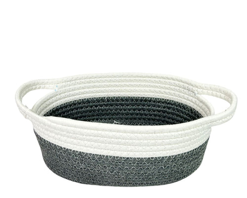 Cesto ovalo tejido en gris  11x30cm