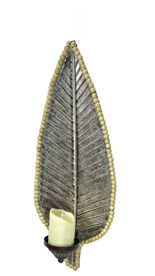 candelabro metalico pared estilo hoja 2 tamaños (no incluye vela )