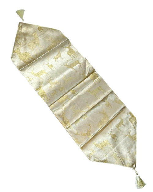 camino de mesa en satin renos beige -dorado 180x33 cm