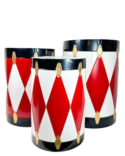 tambor grande x3  blanco rojo dorado y negro   53,48,48, cm