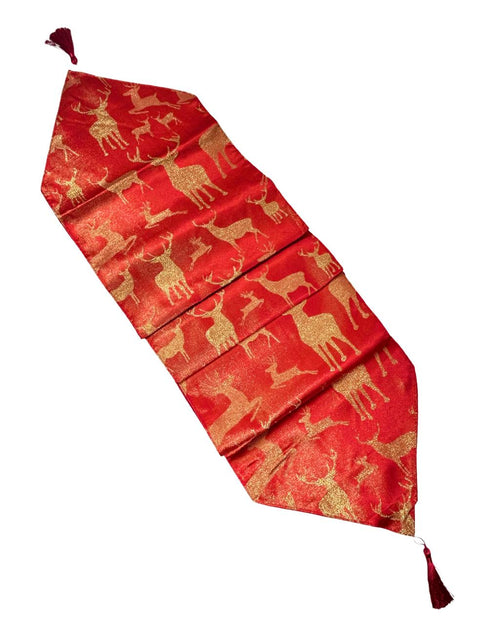 camino de mesa en satin renos rojo -dorado 180x33 cm