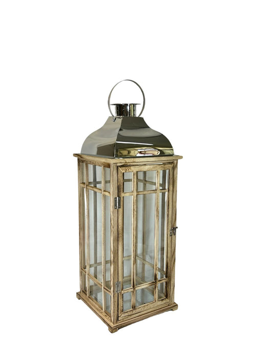 Farol nordico madera y plata  2 tamaños
