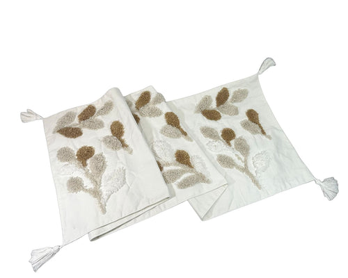 pie de cama hojitas beige y cafe 2 tamaños