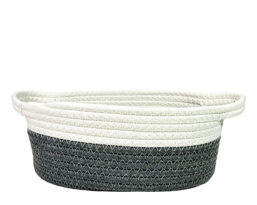 Cesto ovalo tejido en gris  11x30cm