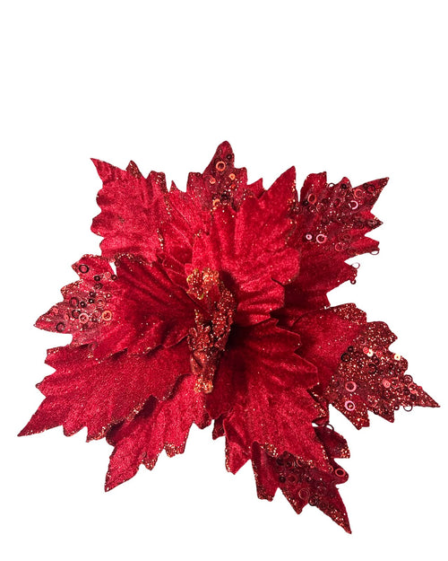 Ponsetia de navidad en gamuza color roja con lentejuela  class 30 de diámetro