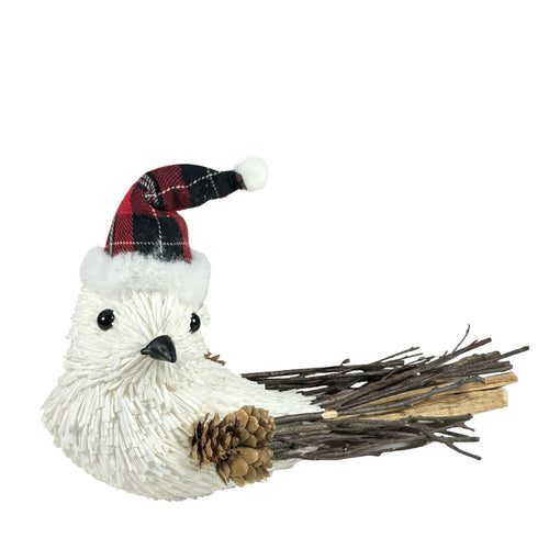 Pajaro blanco con gorrito de paja 20 x24cm
