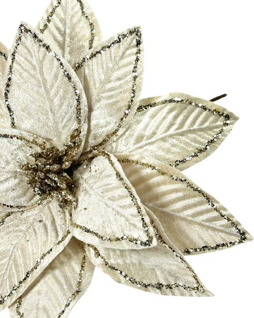 Ponsetia de navidad en gamuza color beige con mirella dorada de 28 de diámetro