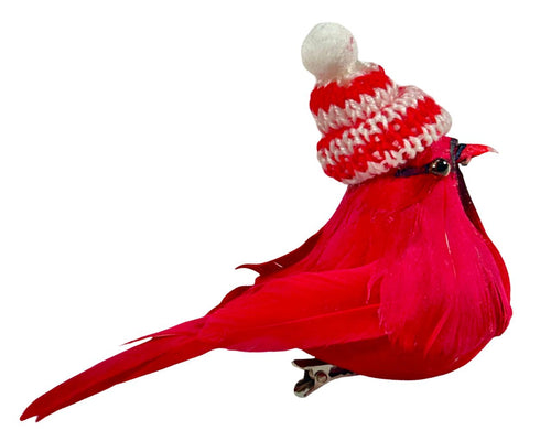 Pajaro cardinal rojo con gorro de lana 13x9cm