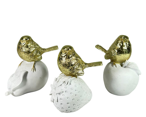 pajarito blanco y dorado boho frutas 3 estilos 13x10 cm