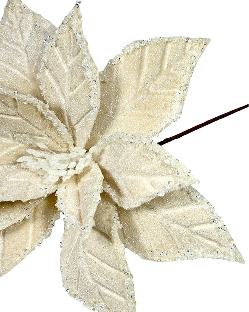 Ponsetia de navidad beige escarchada 30 de diámetro