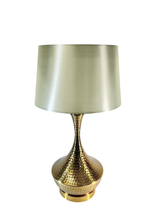 lampara de mesa grande metalica  beige y dorado 70x27 cm