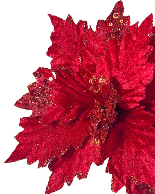 Ponsetia de navidad en gamuza color roja con lentejuela  class 30 de diámetro