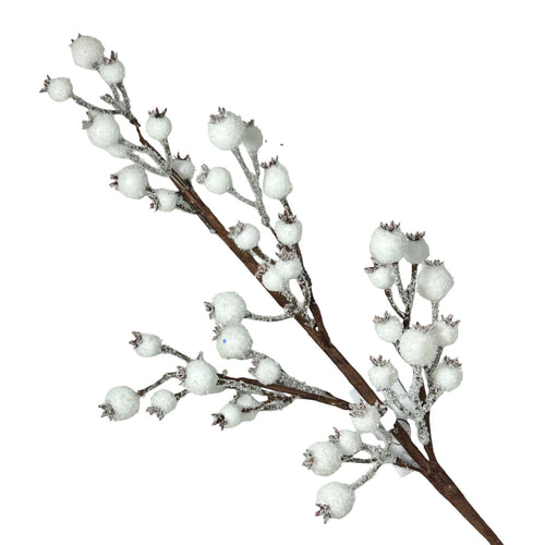 Vara larga de navidad con berrys en icopor  blanco 68 cm de largo