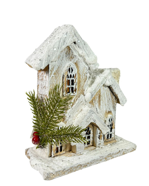 Villa mediana con luces nevada 18x16 cm