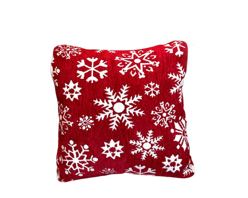 cojin  terciopelo copitos nieve rojo  45x45 (no incluye relleno )