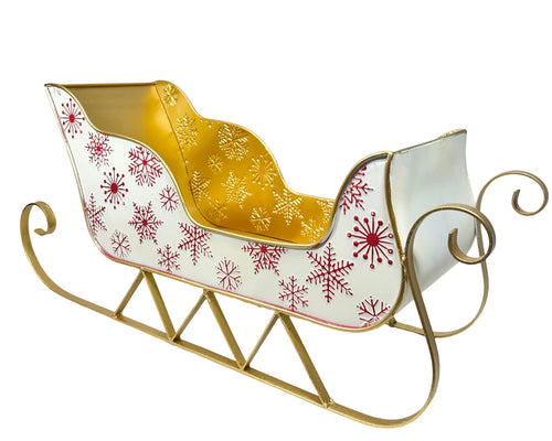trineo metalicoblanco  con dorado 58x26 cm