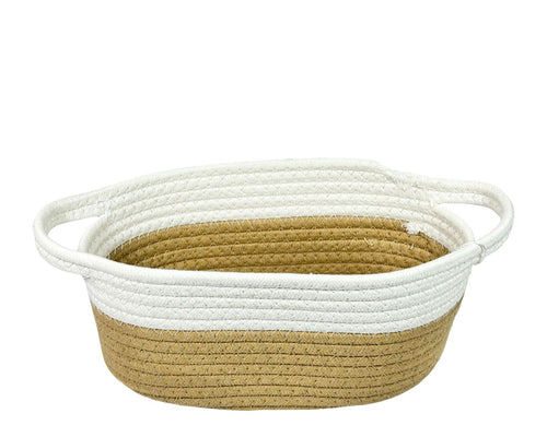 Cesto ovalo tejido en camel  11x30cm