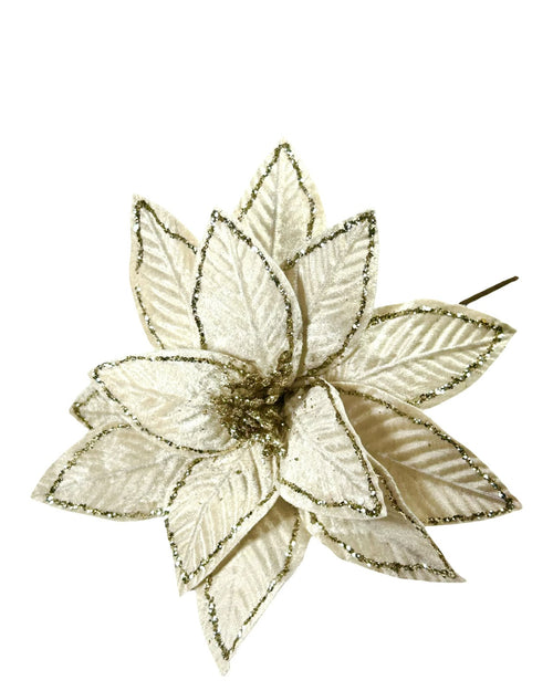 Ponsetia de navidad en gamuza color beige con mirella dorada de 28 de diámetro