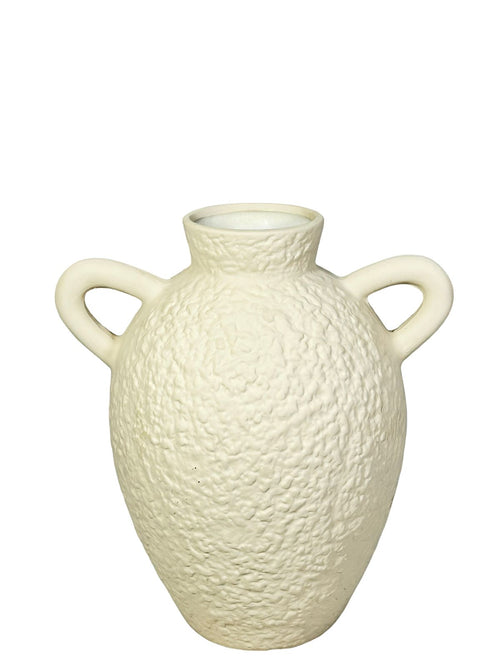 Jarron blanco con beige de azas boho 23x20