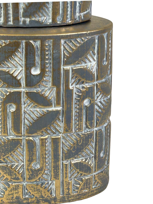 Anfora pequeña gris con dorado en ceramica 29x18