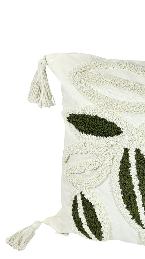 funda cojin cuadrado hojas verde oliva  45x45cm (no incluye relleno )