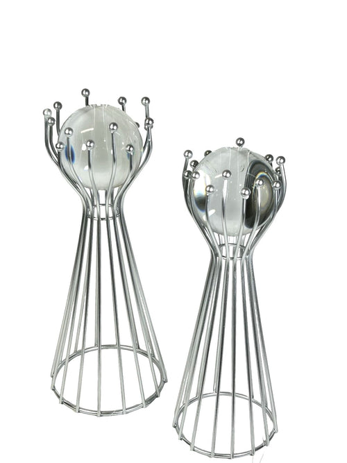 adorno metalico bola cristal lops plata  32x11cm