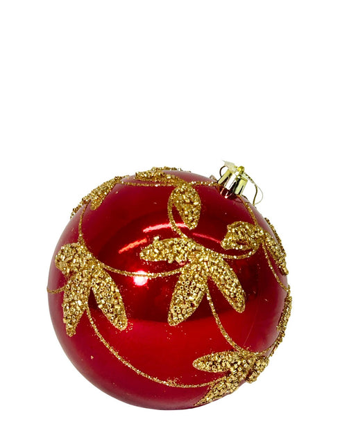 Bola hojas en relieve rojo con dorado 12cm